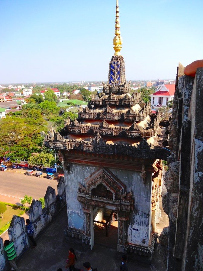 Looking down from the top of the arch, Patuxai memorial in Vientiane, Laos