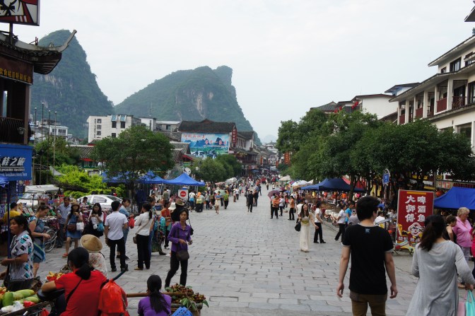 The main street in Yangshu, selling everything from local hot chili sauce and dragon fruit to KFC.