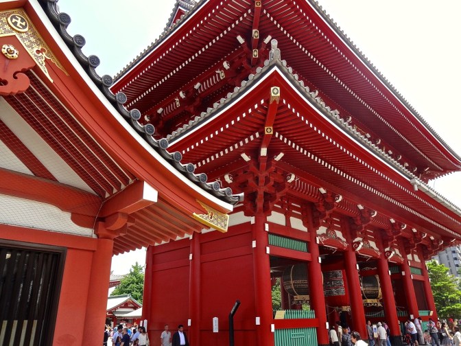 Senso-ji temple in the Asakusa neighborhood of Tokyo is a Buddhist temple built in 645 AD not far from the Sumida River.  Much of the temple complex-Torii gate, shrine, gardens and avenue of shops leading to the gate were destroyed during WWII and since rebuilt.