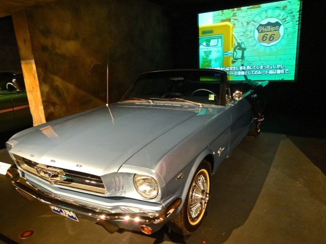 A  classic Ford Mustang on display at the Toyota exhibit of historic cars in Odaiba.