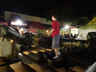 Alex prepares for the rotating arm of death on the Sarasota jump castle on New Year's Eve.